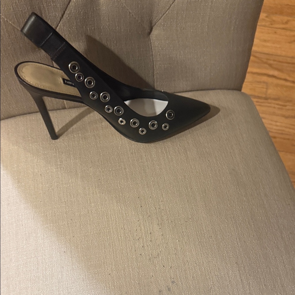 Nine West Black Slingback Heels with Silver Eyelets